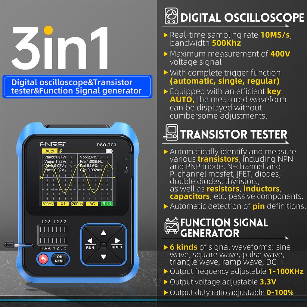 Портативный цифровой мини-Осци – обзор и цена Fnirsi Digital Oscilloscope Handheld